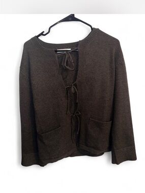 Mod Ref Dark Brown Tie-Front Cardigan Sweater